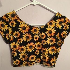 Black Sunflower Crop Top