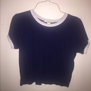 ring neck navy blue/white crop top