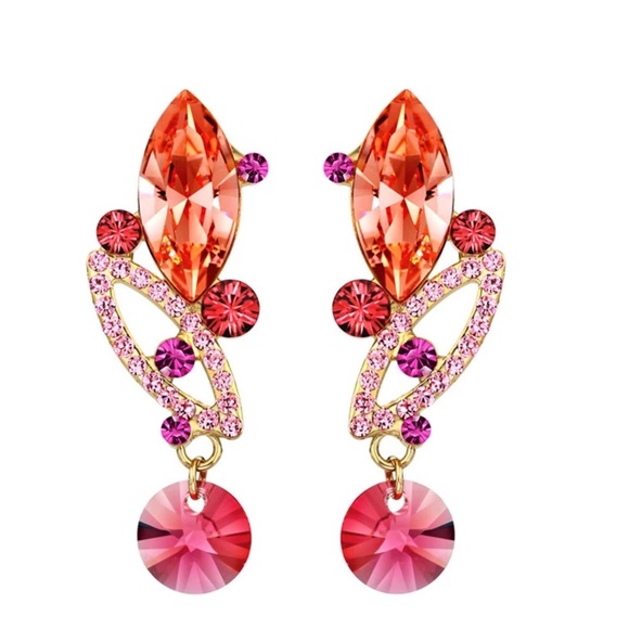 Handmade Jewelry - Coral Swarovski Crystals Earrings