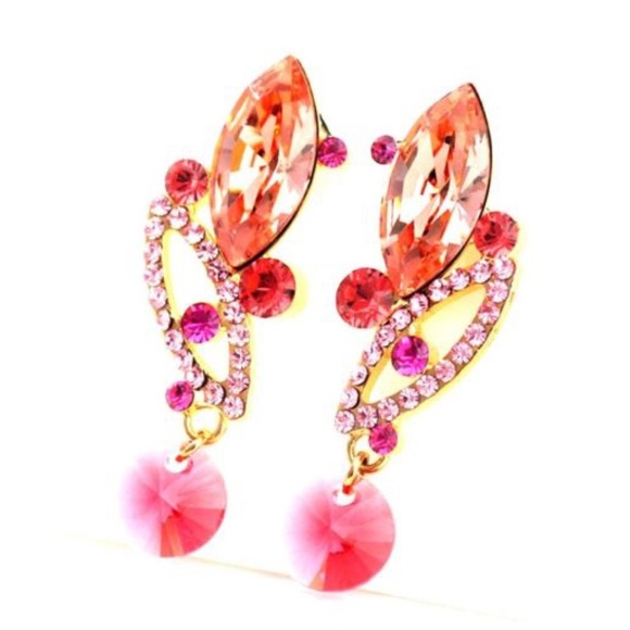 Coral Swarovski Crystals Earrings - Picture 4 of 4