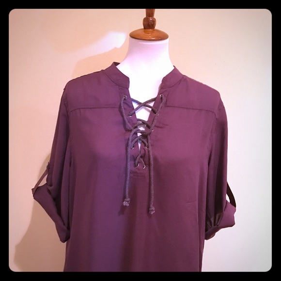 Last Chance Purple Shirt Dress rolled sleeve - Picture 2 of 5
