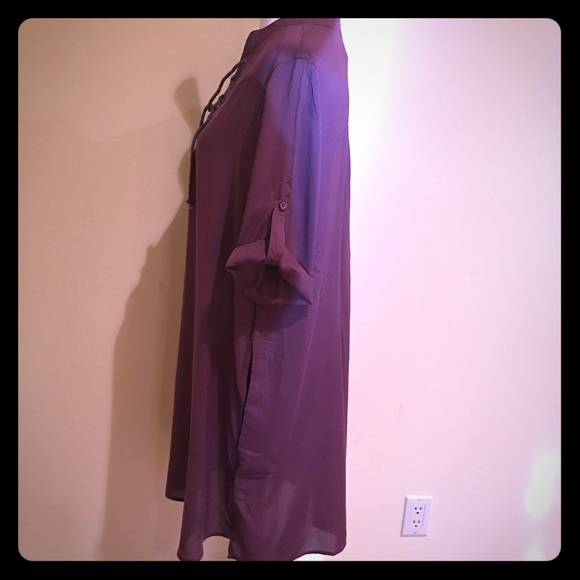 Last Chance Purple Shirt Dress rolled sleeve - Picture 3 of 5