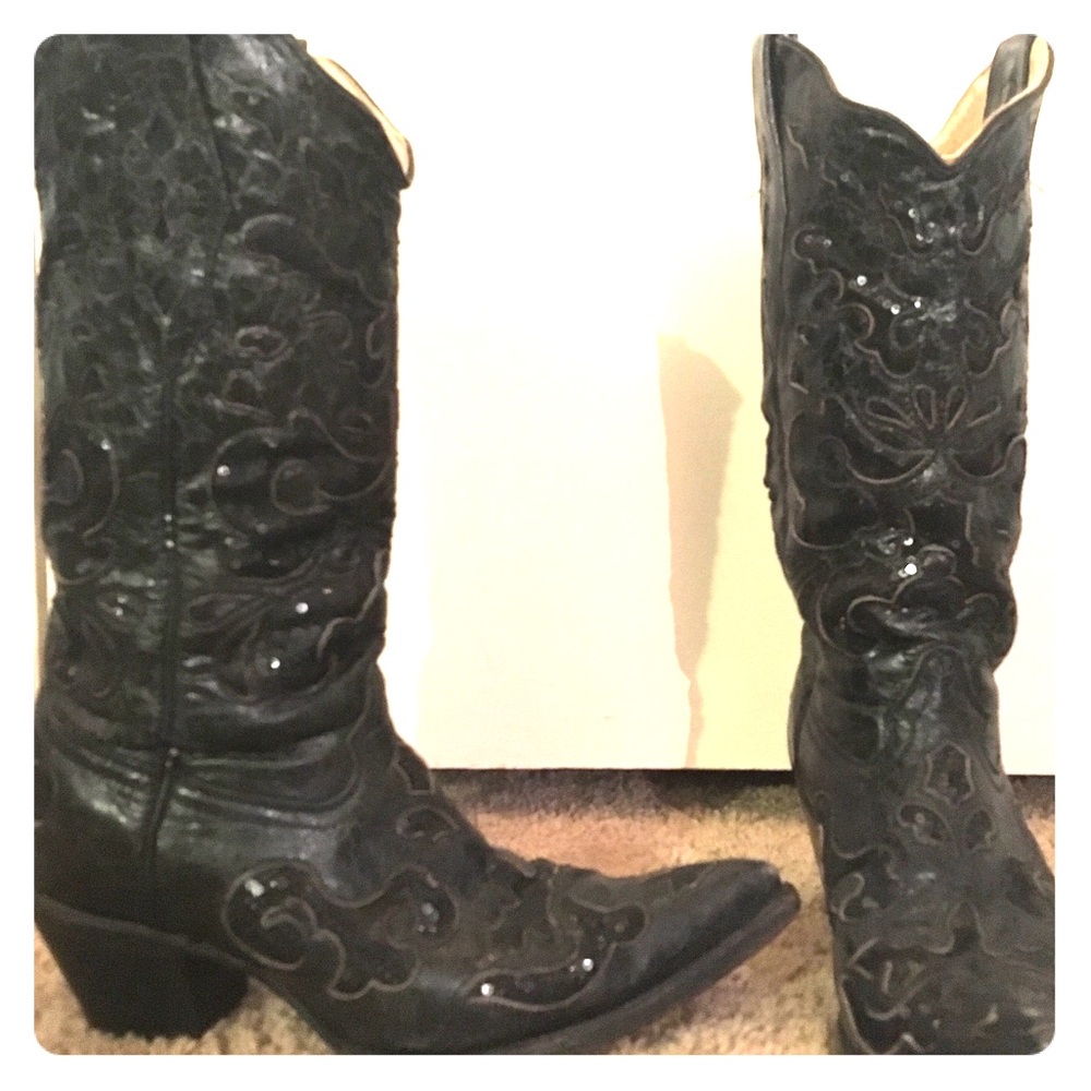 Women's Coral Black Inlay Cowboy Boots