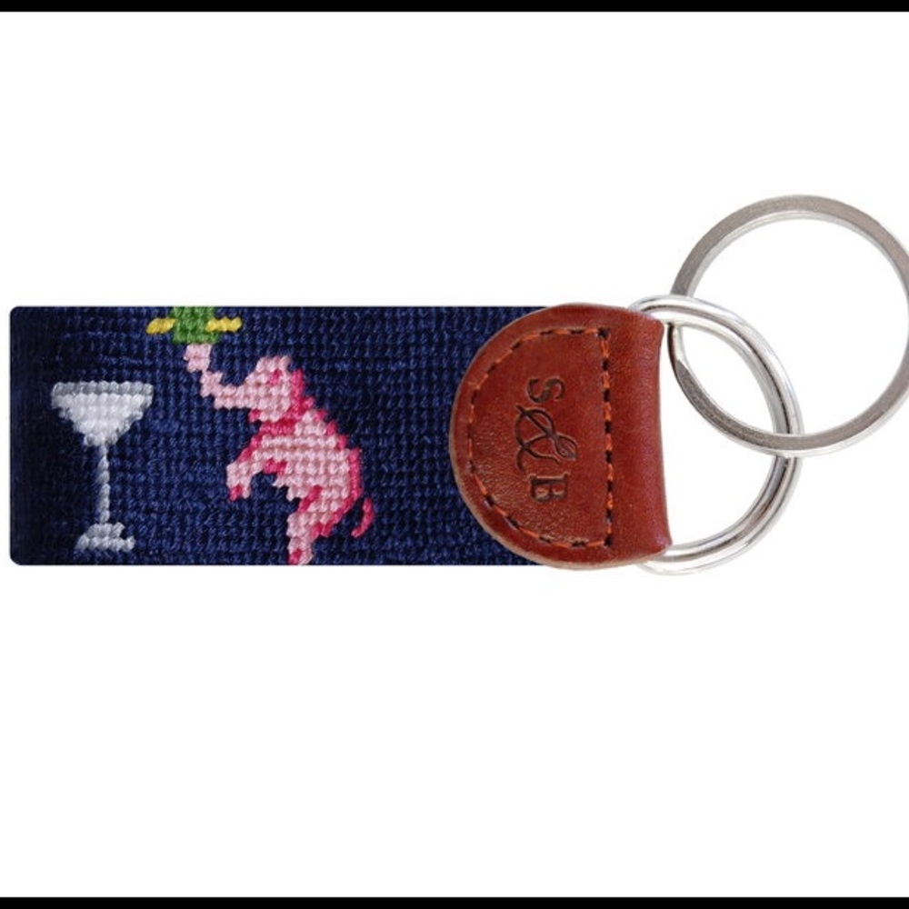 Elephant Martini Needlepoint Key Fob