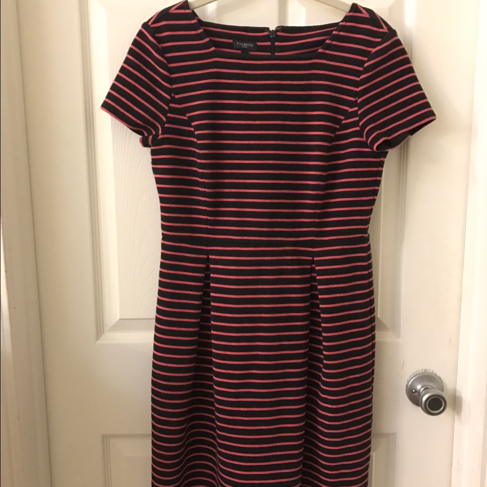 Talbots Sz 6P striped dress Pink Black