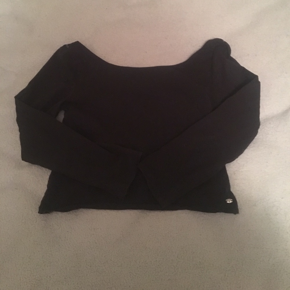 Black open lace back crop top