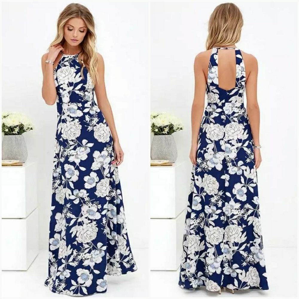 Halter Top Floral Print Maxi Dress - Picture 2 of 5