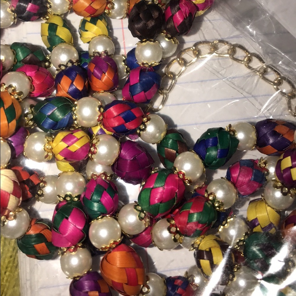 Mexican Handmade Necklace Palm Leaf & Pearls Layer - Picture 3 of 3