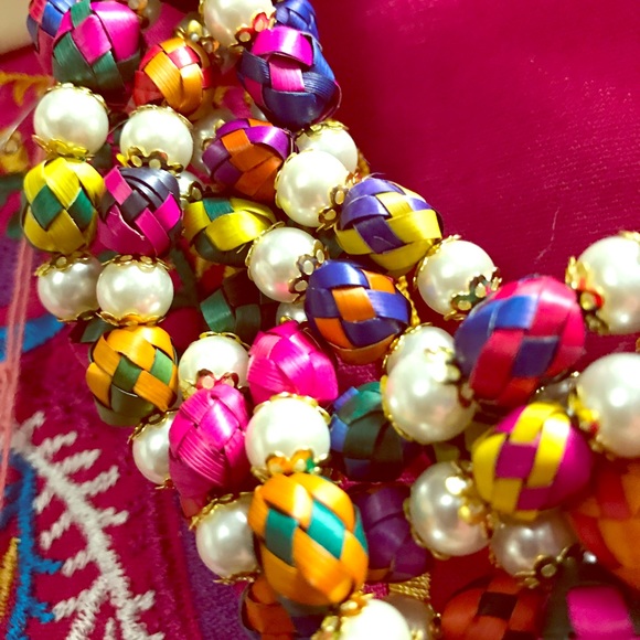 Cielito Lindo  Jewelry - Mexican Handmade Necklace Palm Leaf & Pearls Layer