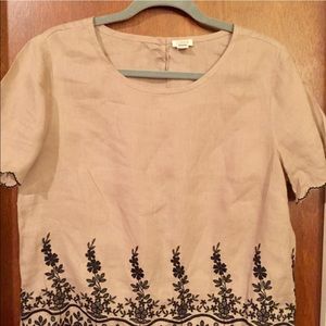 J. Crew Sandy Reef Scalloped Embroidered Linen Top