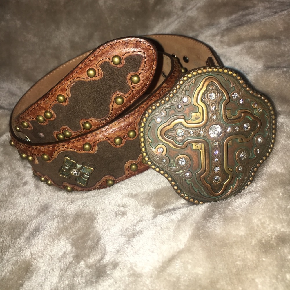 Justin boots leather bling cross belt - Picture 1 of 6