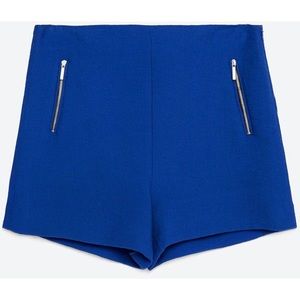 Blue Zara Short Shorts with Faux Zippers