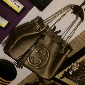 Lucious Metallic Bronze Leather GG Soho Hobo Bag