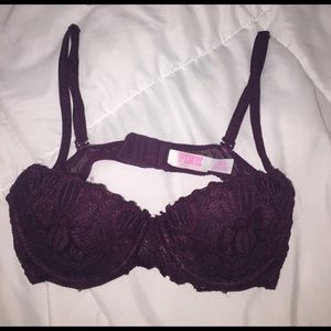 PINK Burgundy Floral Lace Bra 32A
