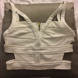 White caged crop top