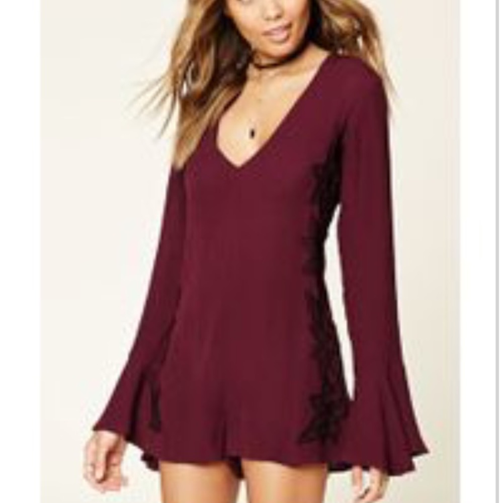 Embroided woven romper burgandy