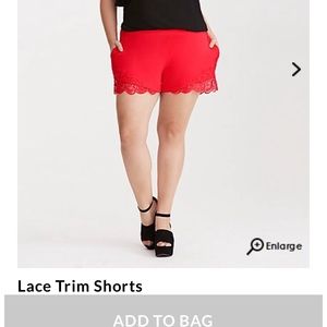 Torrid NWT Red shorts with a beautiful lace.
