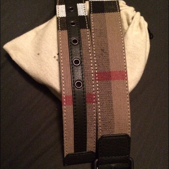 Men's Beige Leather Burberry Check Cory Plaid Belt - Picture 2 of 3