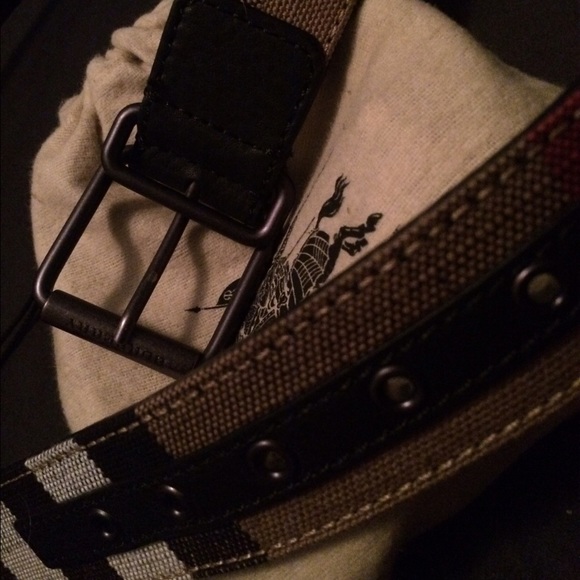 Men's Beige Leather Burberry Check Cory Plaid Belt - Picture 3 of 3