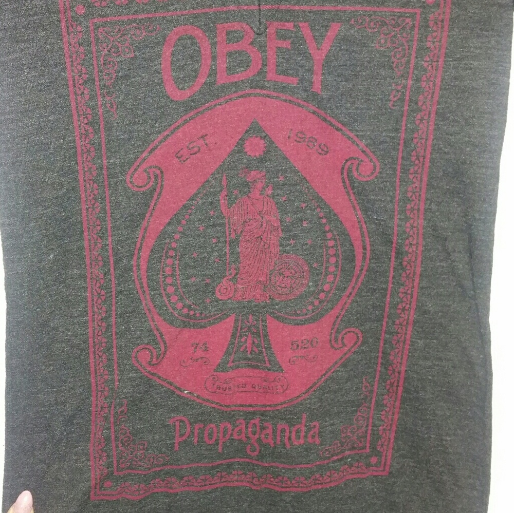 Obey dark gray & red v-neck tee