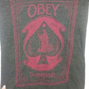 Obey dark gray & red v-neck tee