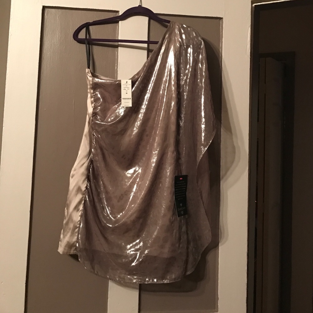 Light Gold, Shiny Off the Shoulder Top