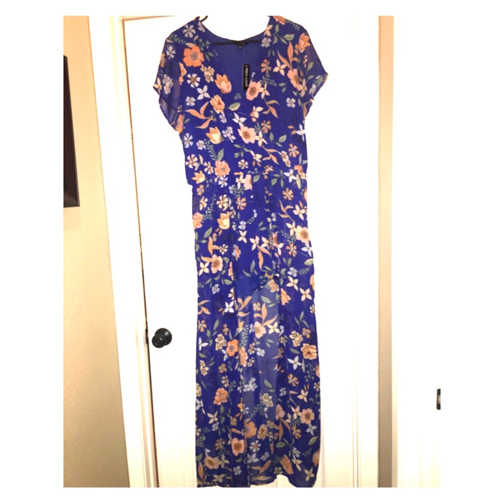 Blue floral maxi romper