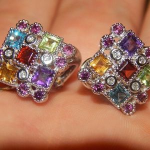 14KT  WHITE GOLD MULTI GEMSTONE & DIAMOND EARRINGS