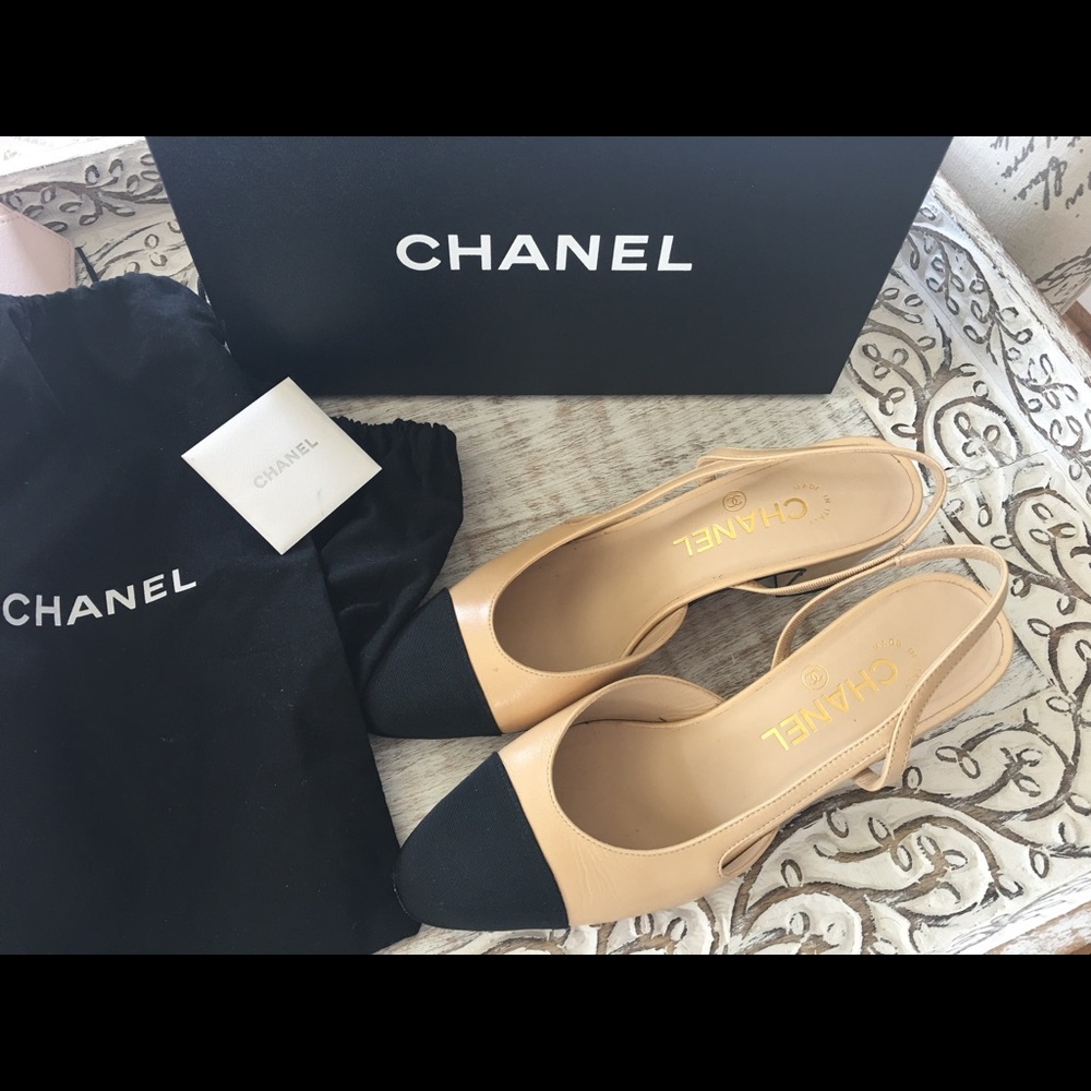 🚫SOLD Chanel Slingback Shoes Size 37 Beige/black