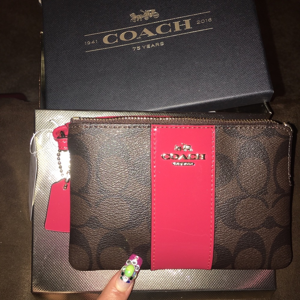 Coach Boxed Signature PVC Corner Zip Wristlet