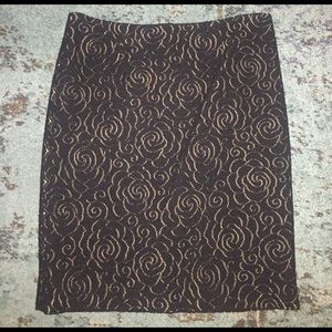 Worth Size 14 short pencil skirt. Black w/nude