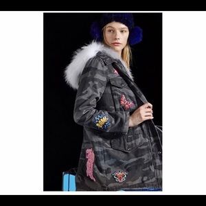 Jocelyn grey Cargo Camo coat with real fur..