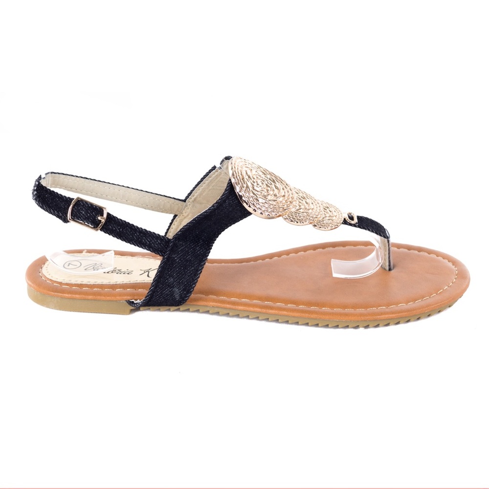 Women Black Slingback Thong Flat Sandals S1974 - Picture 4 of 4