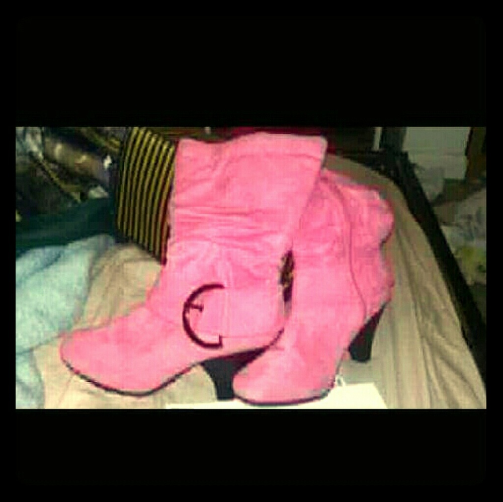 Pink high heel boots