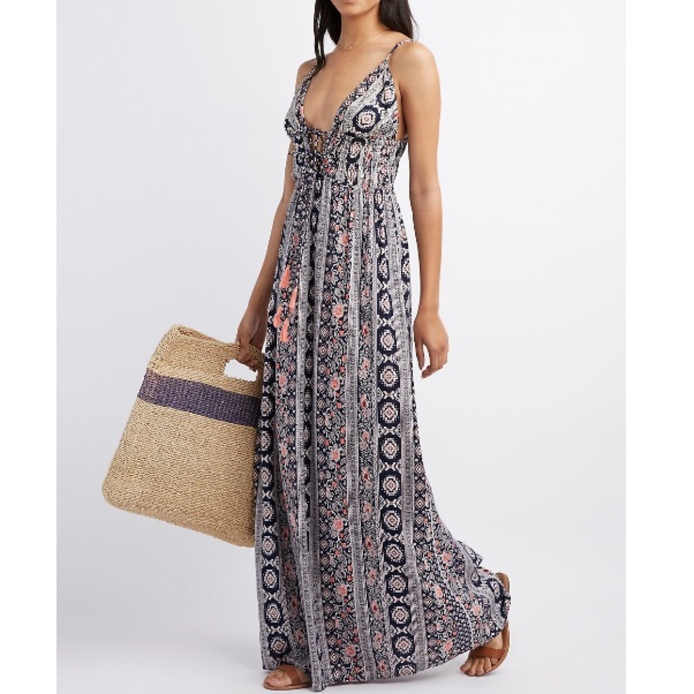 Printed tie front maxi dress