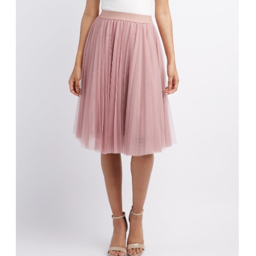 Mauve tulle pleated ballet midi skirt