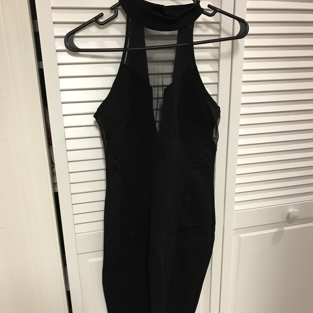 NWT Black Halter Bodycon Mesh Dress