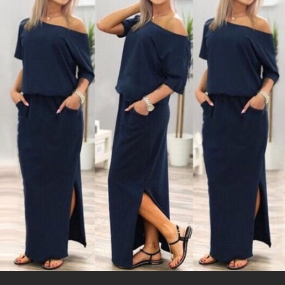Navy blue maxi dress DRC106* - Picture 1 of 4