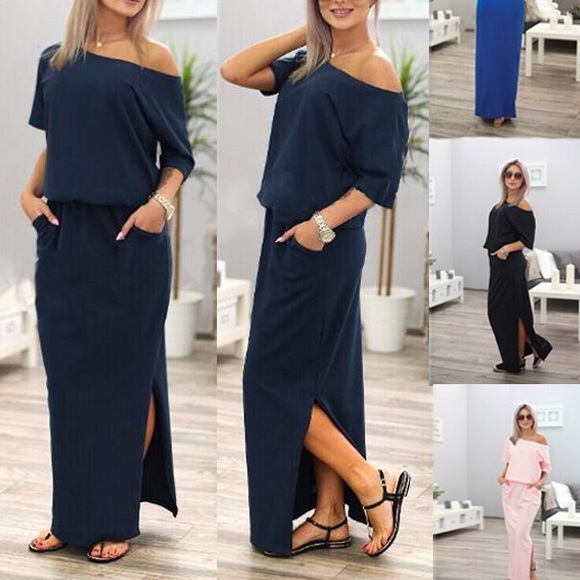 Navy blue maxi dress DRC106* - Picture 2 of 4