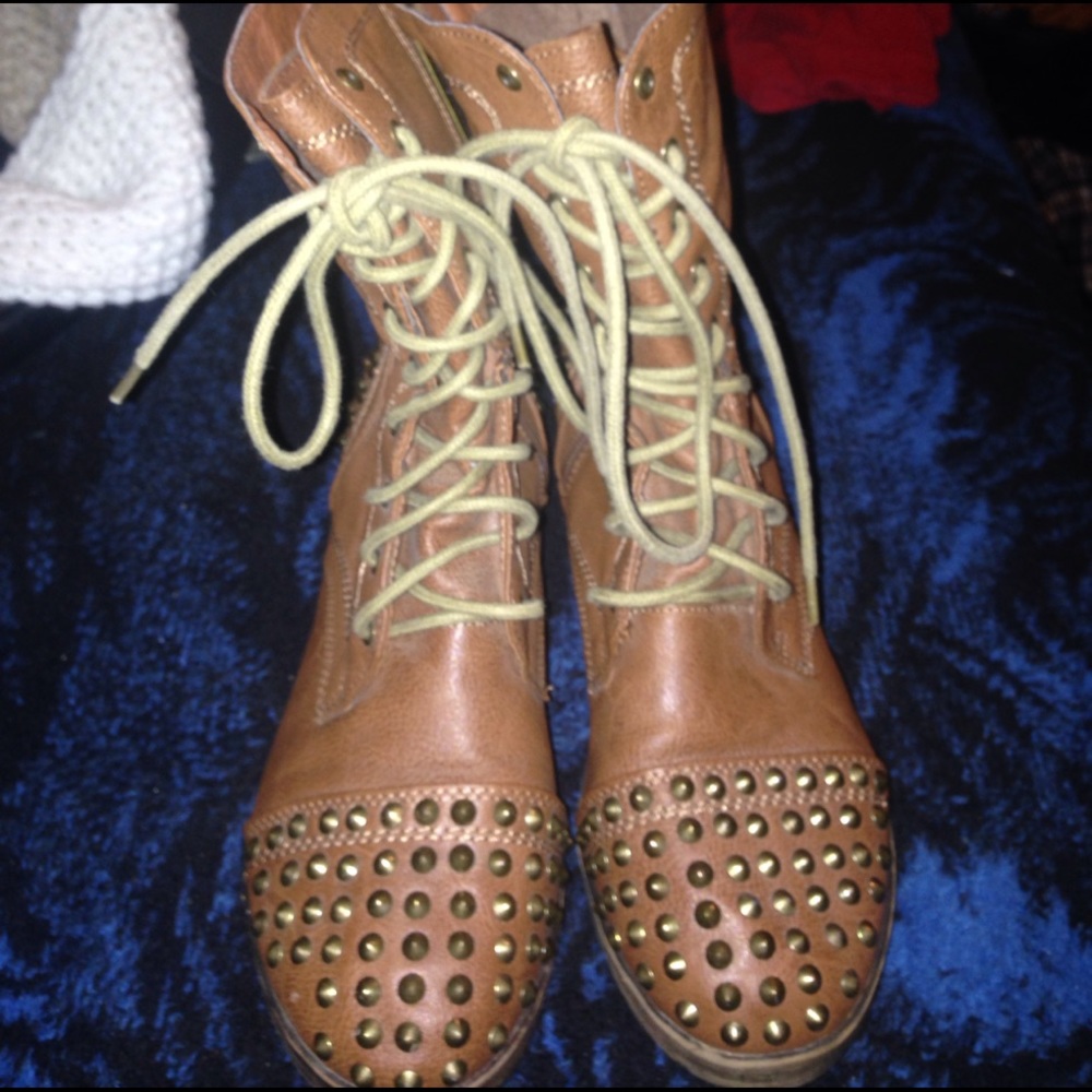 Brown studded combat boots