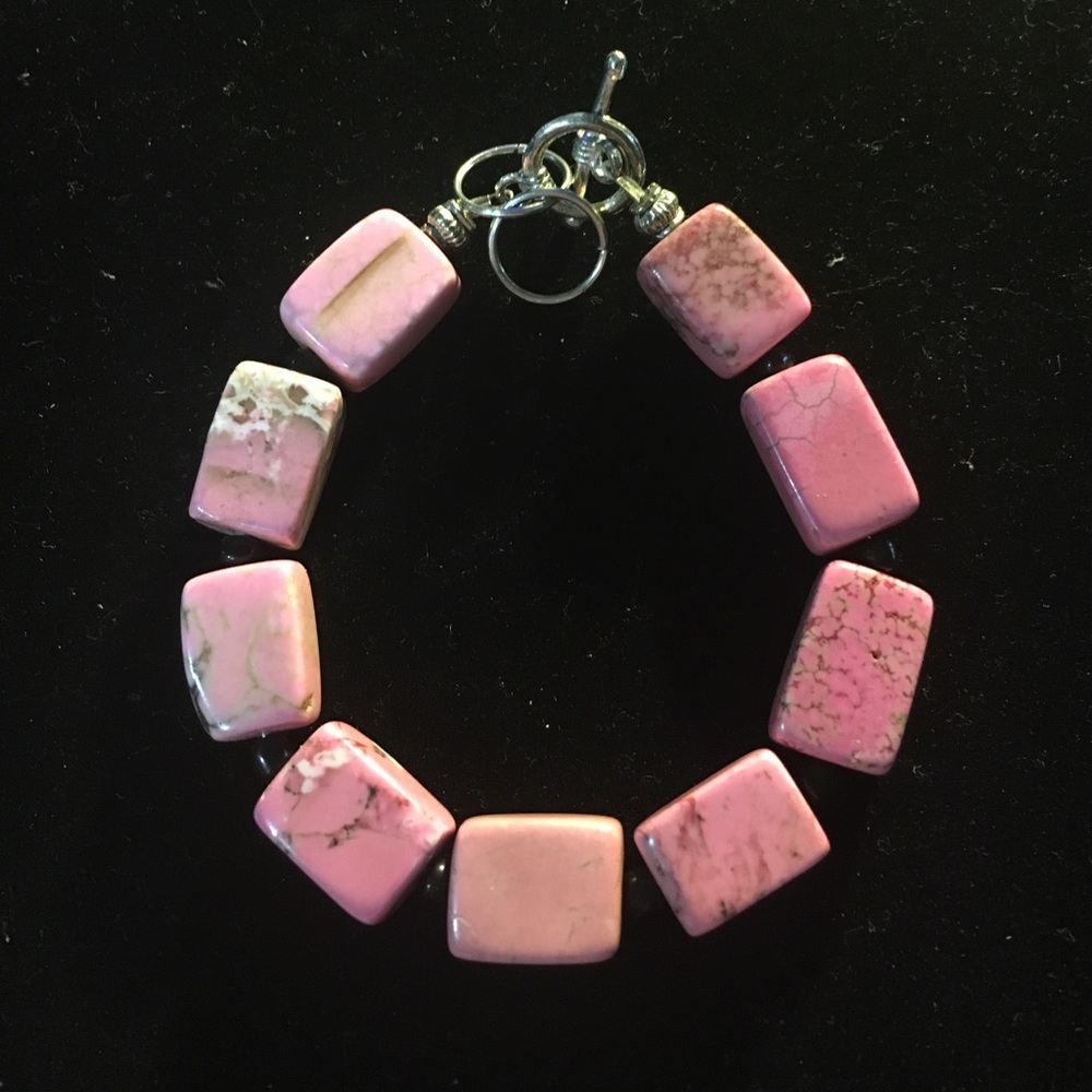 Pink Howlite Beaded Bracelet Adjustable