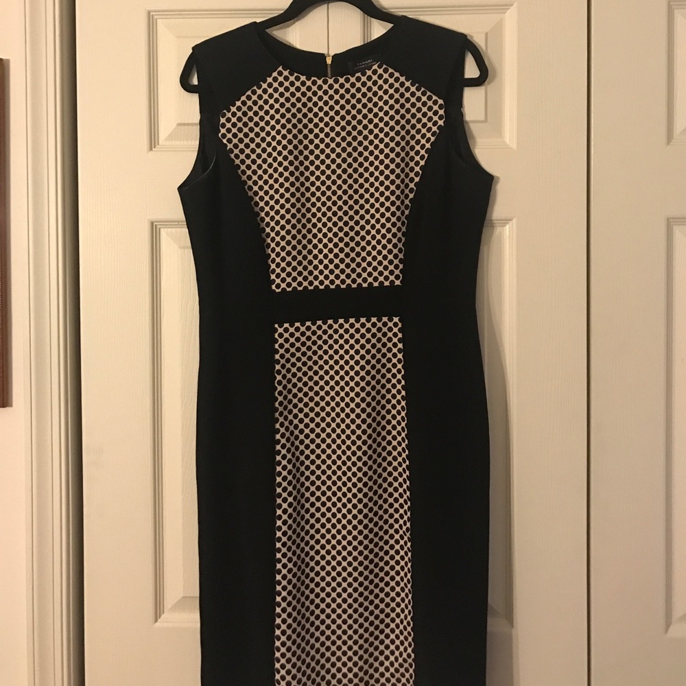 Black dress with camel panel down the front/back