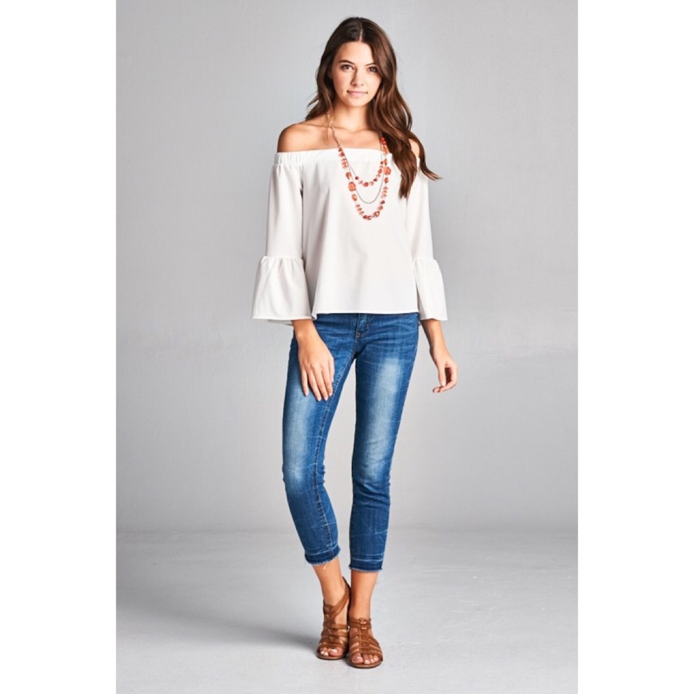 LAST ONE! Ivory Bell Sleeve Off the Shoulder Top - Picture 3 of 3