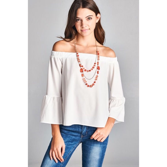 Hannah Beury Tops - LAST ONE! Ivory Bell Sleeve Off the Shoulder Top