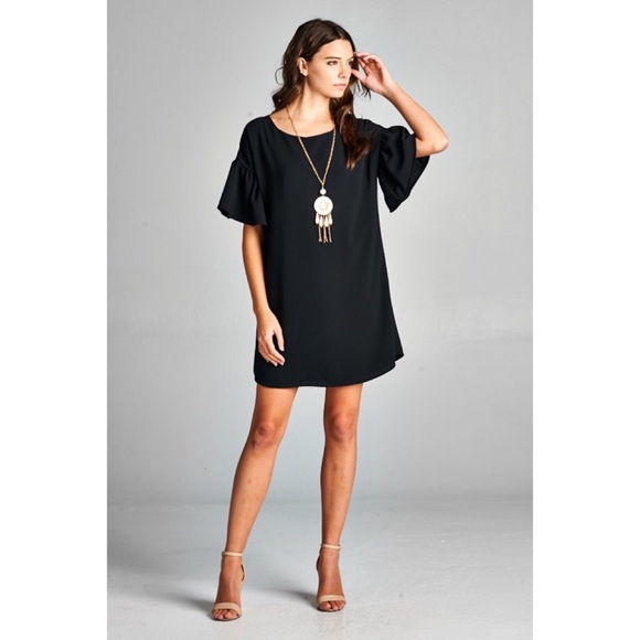 LAST ONE!! Black Bell Sleeve Shift Dress - Picture 2 of 4