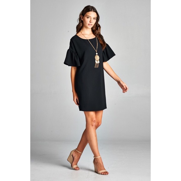 LAST ONE!! Black Bell Sleeve Shift Dress - Picture 3 of 4