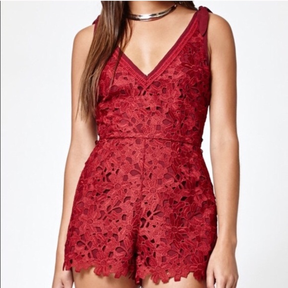 Red, deep vee neck romper - Picture 1 of 2