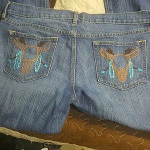Embroidery hand done, one of a kind jeans