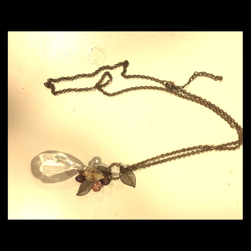 Gold drop necklace with clear tear drop