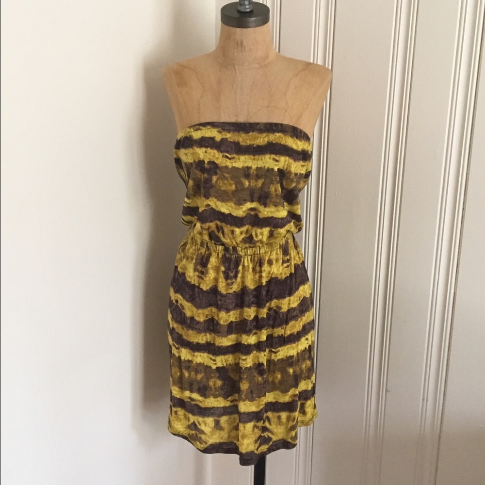 Ecote strapless yellow stripe jersey sundress M